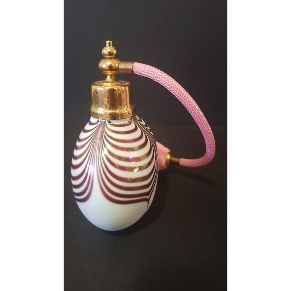Vintage Iridescent White Atomizer: Purple Feather Design Vanity Decor - Picture 9 of 10